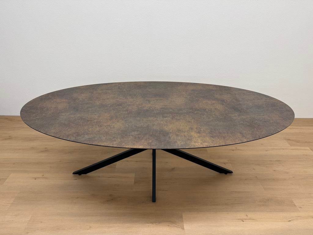 Ovale eettafel HPL Roest 220x120 - Direct Leverbaar, 100 tot 150 cm, 200 cm of meer, Ophalen of Verzenden, Zo goed als nieuw