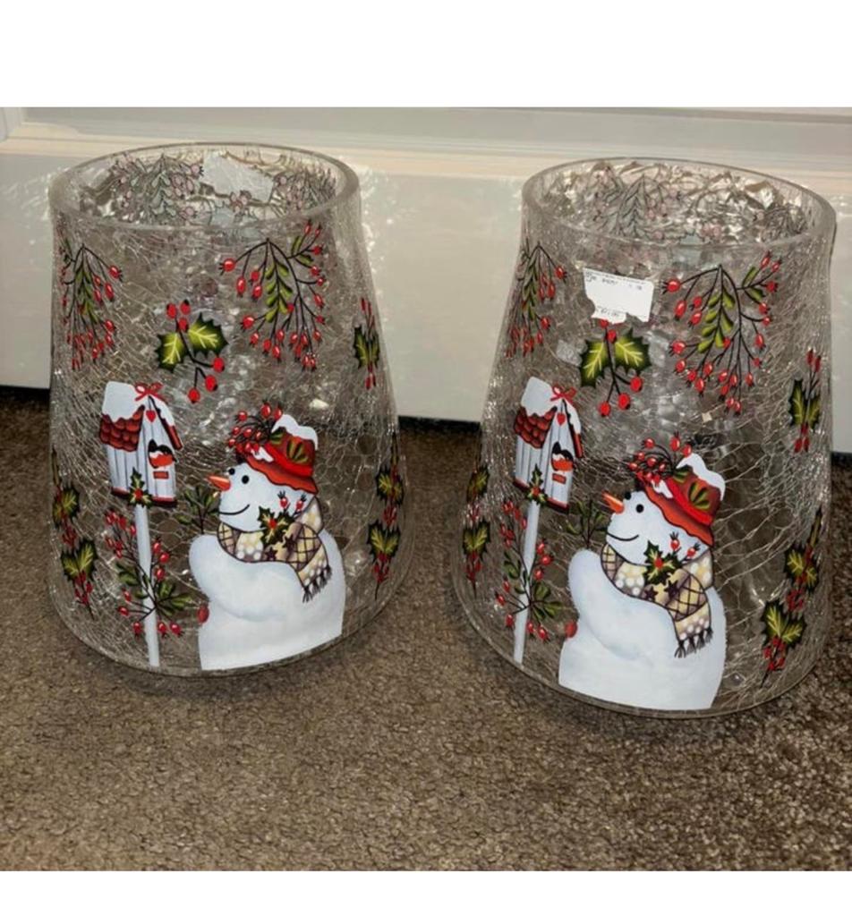 Nieuwe Kerst Windlicht Vazen met Sneeuwpop Design, Ophalen of Verzenden, Nieuw, Overige kleuren, Glas