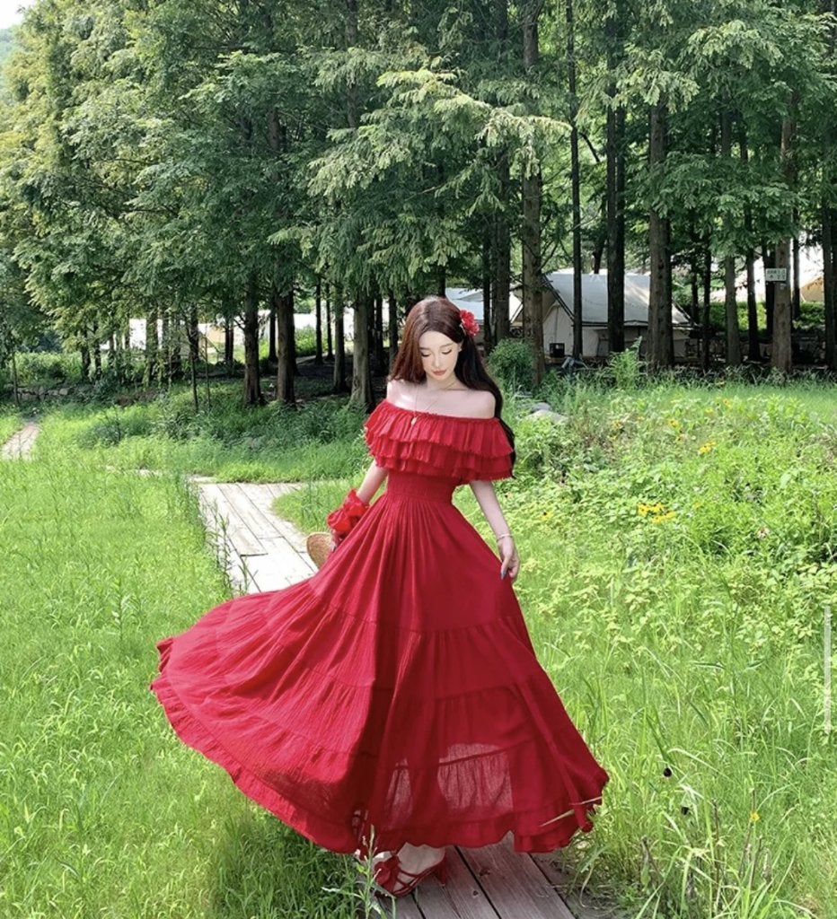 Rode Off-Shoulder Maxi Jurk - Maat M, Maat 38/40 (M), Verzenden, Nieuw, Rood