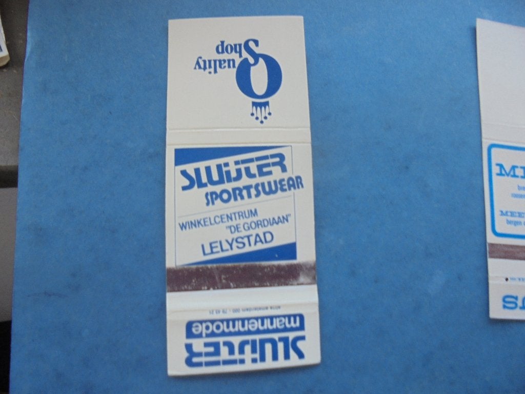 Oud luciferetiket Sluijter sportwear De Gordiaan LELYSTAD, Ophalen of Verzenden, Zo goed als nieuw, Luciferdoosjes of -merken