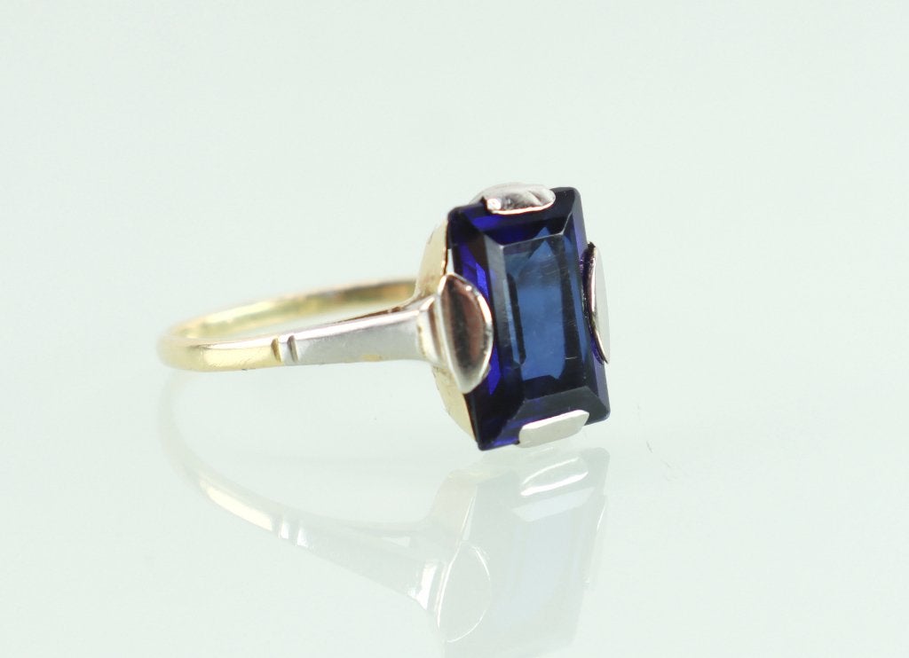 Antieke gouden ring met saffier Art Deco, Ophalen of Verzenden, Goud, Ring, Met edelsteen