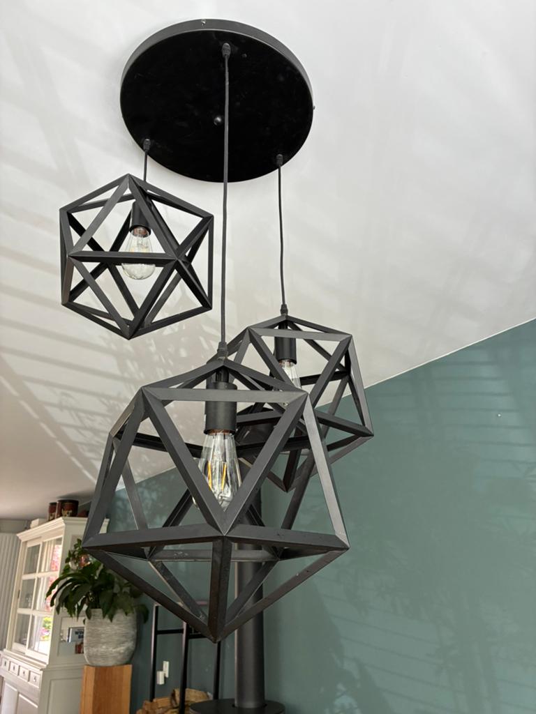 Moderne Zwarte Geometrische Hanglamp, Ophalen of Verzenden, Gebruikt, Metaal, 75 cm of meer