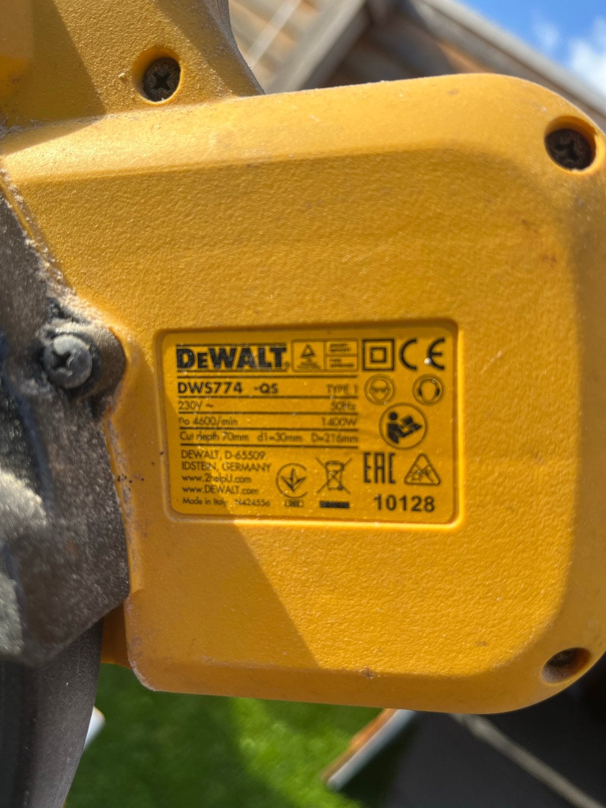 DeWalt DWS774 Afkortzaag met onderstel, Ophalen, Gebruikt, 70 mm of meer, Afkortzaag