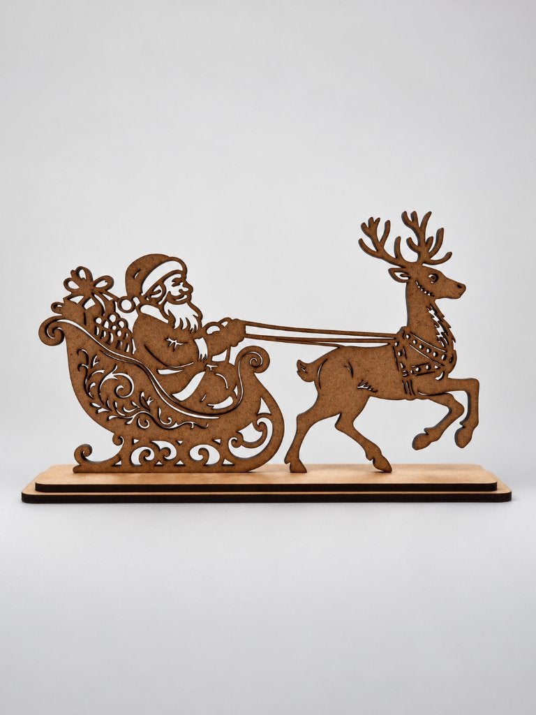 Houten kerstman met slee en rendier op voet | 18 cm, Diversen, Verzenden, Nieuw