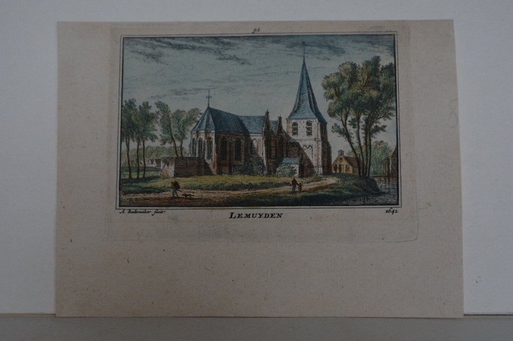 LEIMUIDEN Z-H Handgekleurde Gravure Abraham Rademaker G82, Antiek en Kunst, Verzenden, Stadsgezicht, 10 cm, Gravure