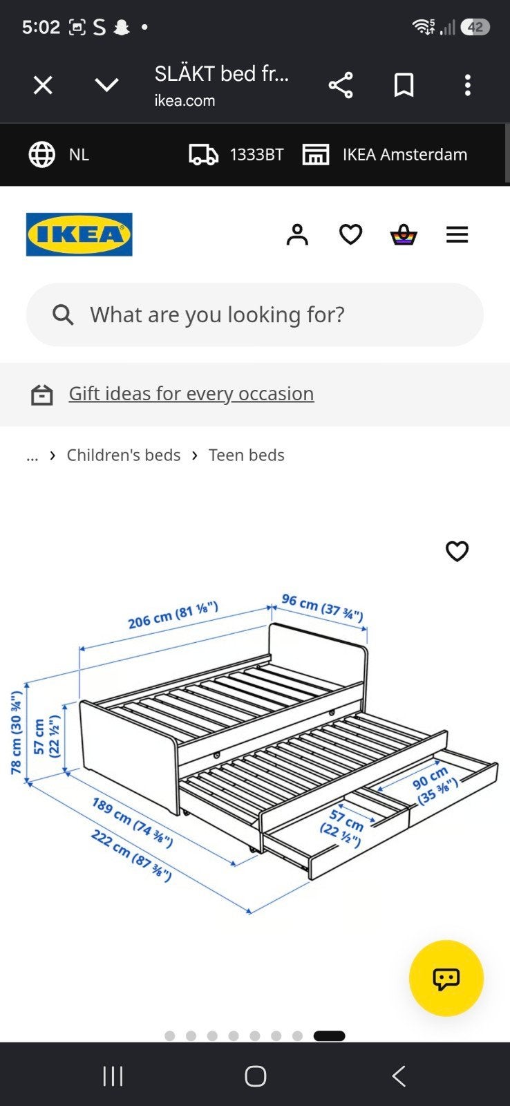 IKEA SLÄKT bedframe met uitschuifbed en opbergruimte, Verstelbaar, 90 cm, Modern, functioneel, Wit