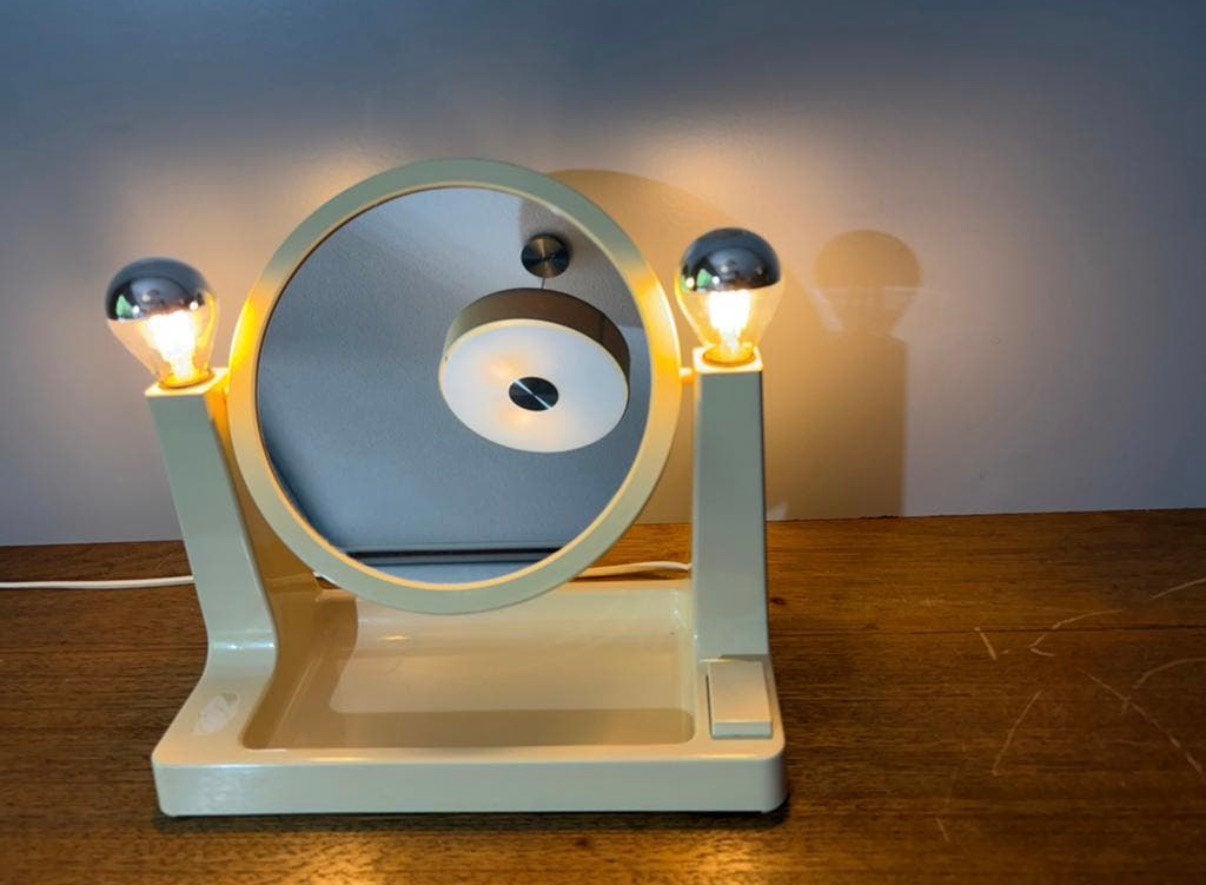 Vintage Space Age creme make-up spiegel met licht.705, Inclusief lichtbron, Overige merken, Wit, Zo goed als nieuw