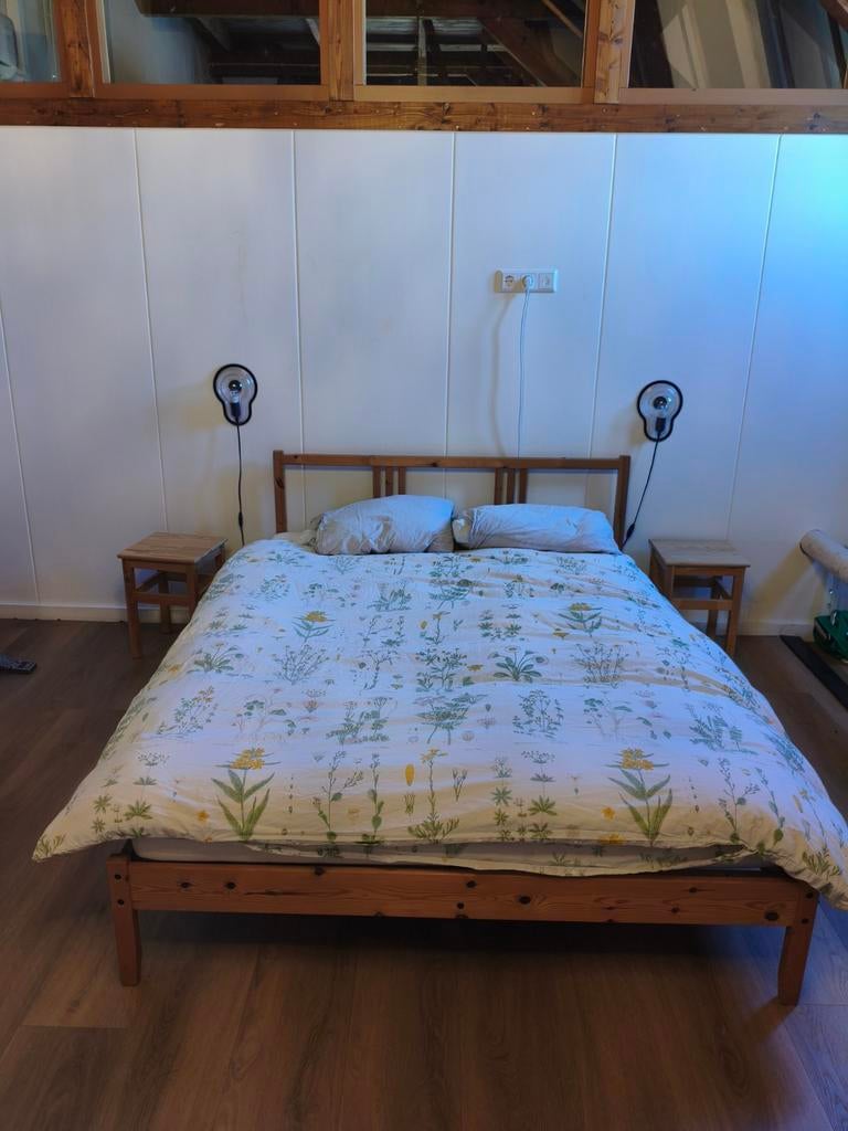 Houten Ikea bed 140x200 cm, Huis en Inrichting, Ophalen, Tweepersoons, Hout, 140 cm