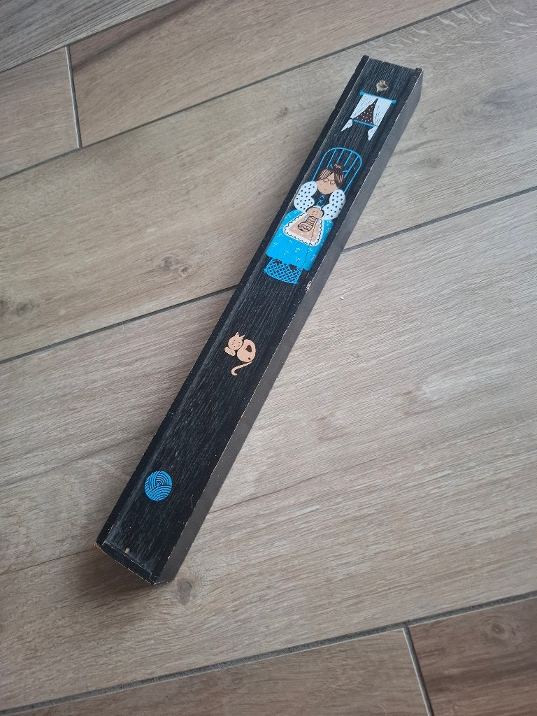 Vintage houten breinaaldendoos - schuifdeksel - zwart, Hobby en Vrije tijd, Breien en Haken, Ophalen, Gebruikt, Breien, Overige typen