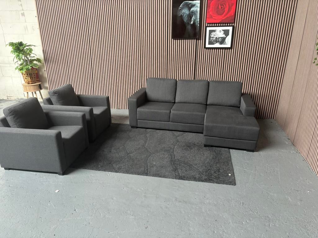 GRATIS LEVERING Loungebank + 2x Stoel 215x135 GEREINIGD, 125 tot 150 cm, Hoekbank, Ophalen of Verzenden, Zo goed als nieuw