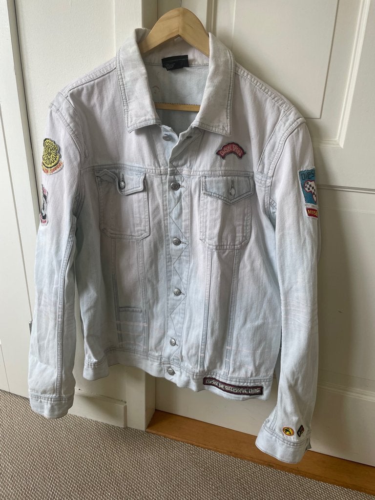 Vintage Diesel spijkerjack met applicaties van Diesel, Maat 52/54 (L), Diesel, Blauw, Ophalen of Verzenden