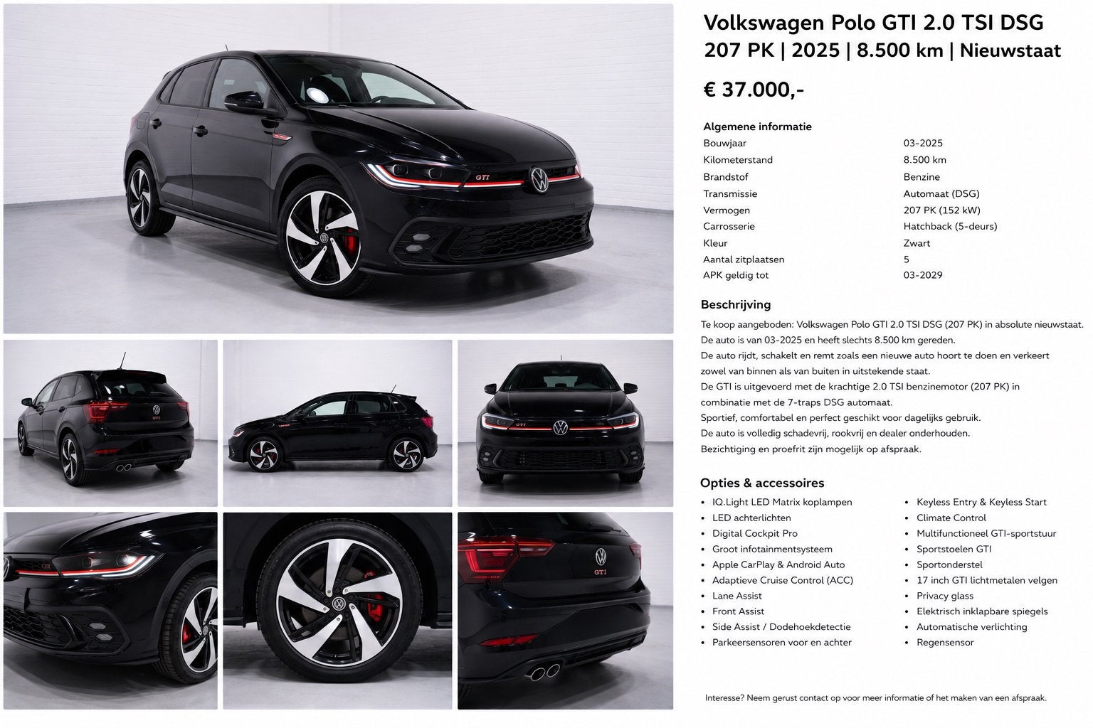 Volkswagen Polo GTI 2.0 TSI DSG 2025, Auto's, Automaat, Zwart, Bedrijf, 207 pk