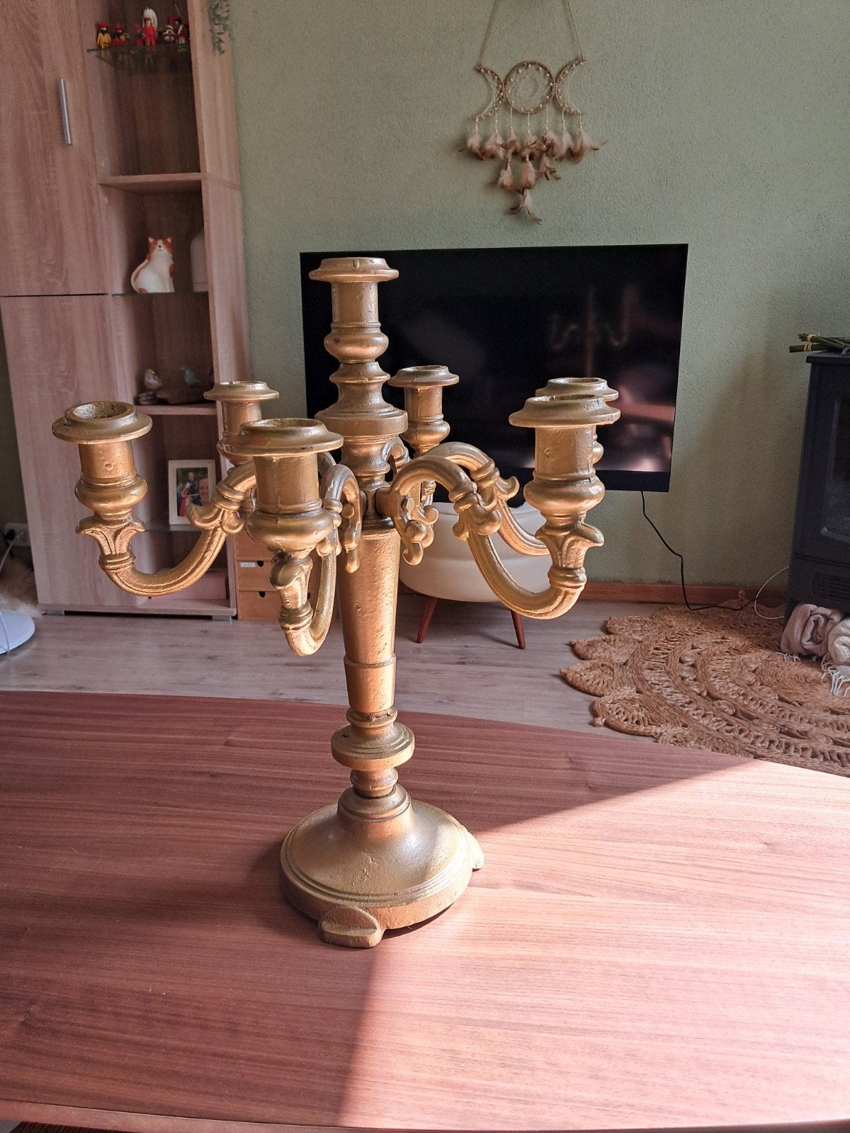 Antieke bakelieten kandelaar, goud gespoten, 51 cm hoog, Ophalen of Verzenden, Koper of Brons