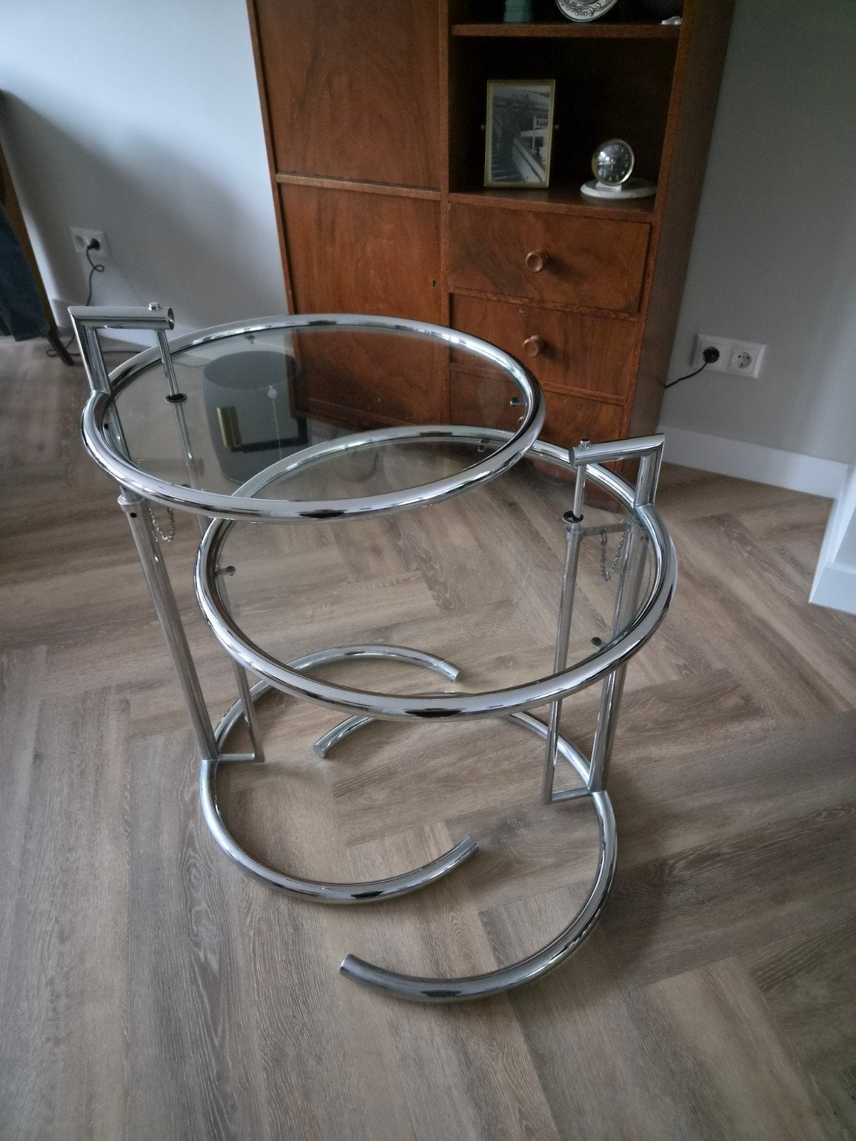 vintage bijzet tafeltjes, Ophalen, Rond, Glas, Minder dan 55 cm