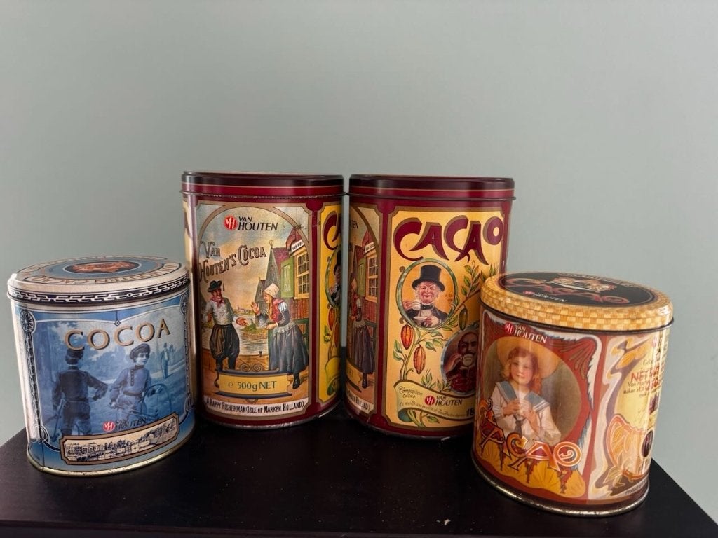 4 blikken van Van Houten’s Cacoa (deels gevuld), Verzamelen, Ophalen, Gebruikt, Overige, Overige merken
