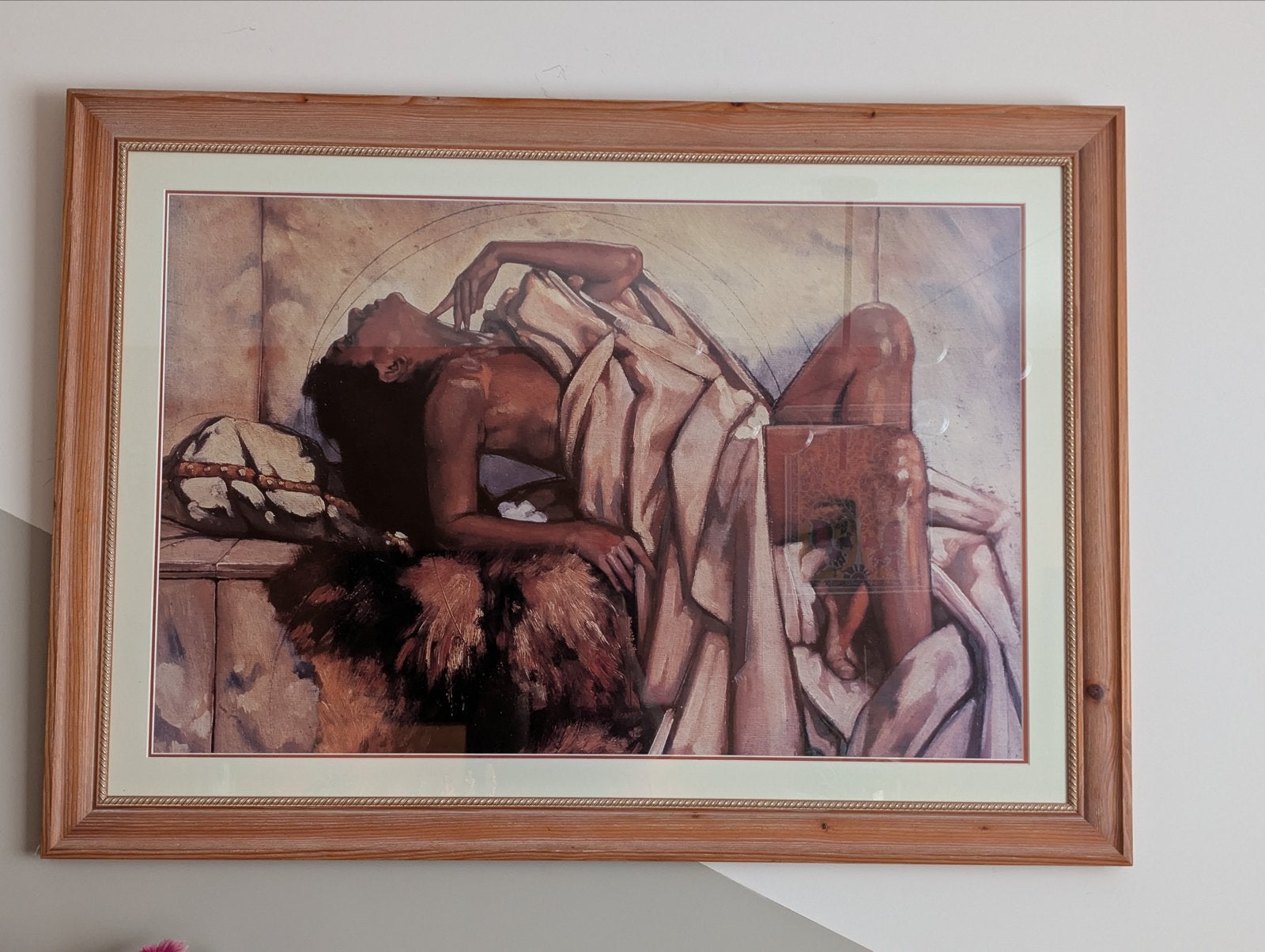 Grote schilderij van Nico Vrielink in houten lijst, Antiek en Kunst, Ophalen, Figuren, Hout, Ingelijst