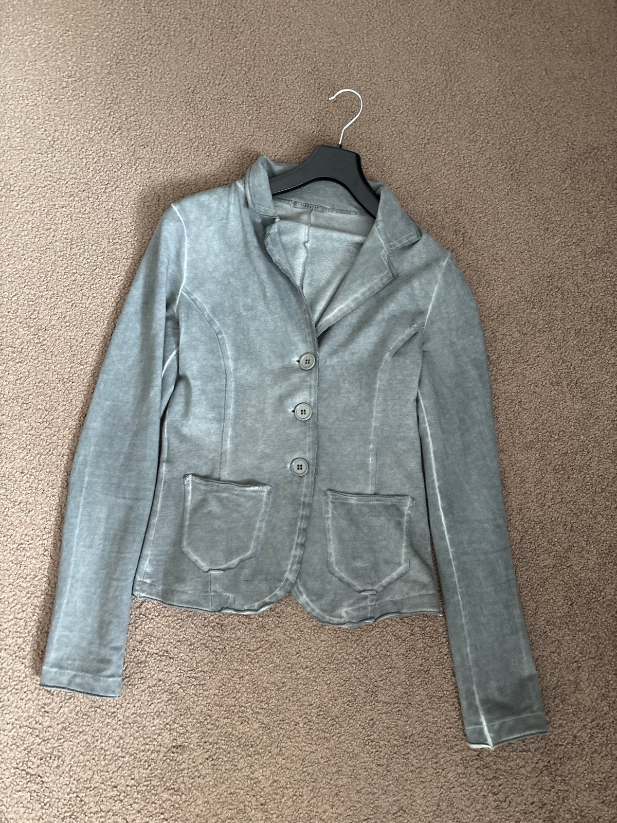 Transfers Colbert Maat S Grijs Rekbare Tricot Stof, Ophalen of Verzenden, Zo goed als nieuw, Jasje, Maat 36 (S)
