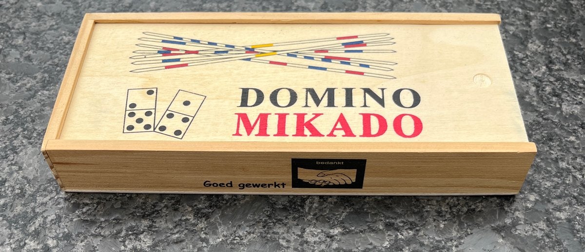 Domino Mikado Spel in Houten Kistje 20/9/3cm nieuw, Een of twee spelers, Ophalen of Verzenden, Nieuw