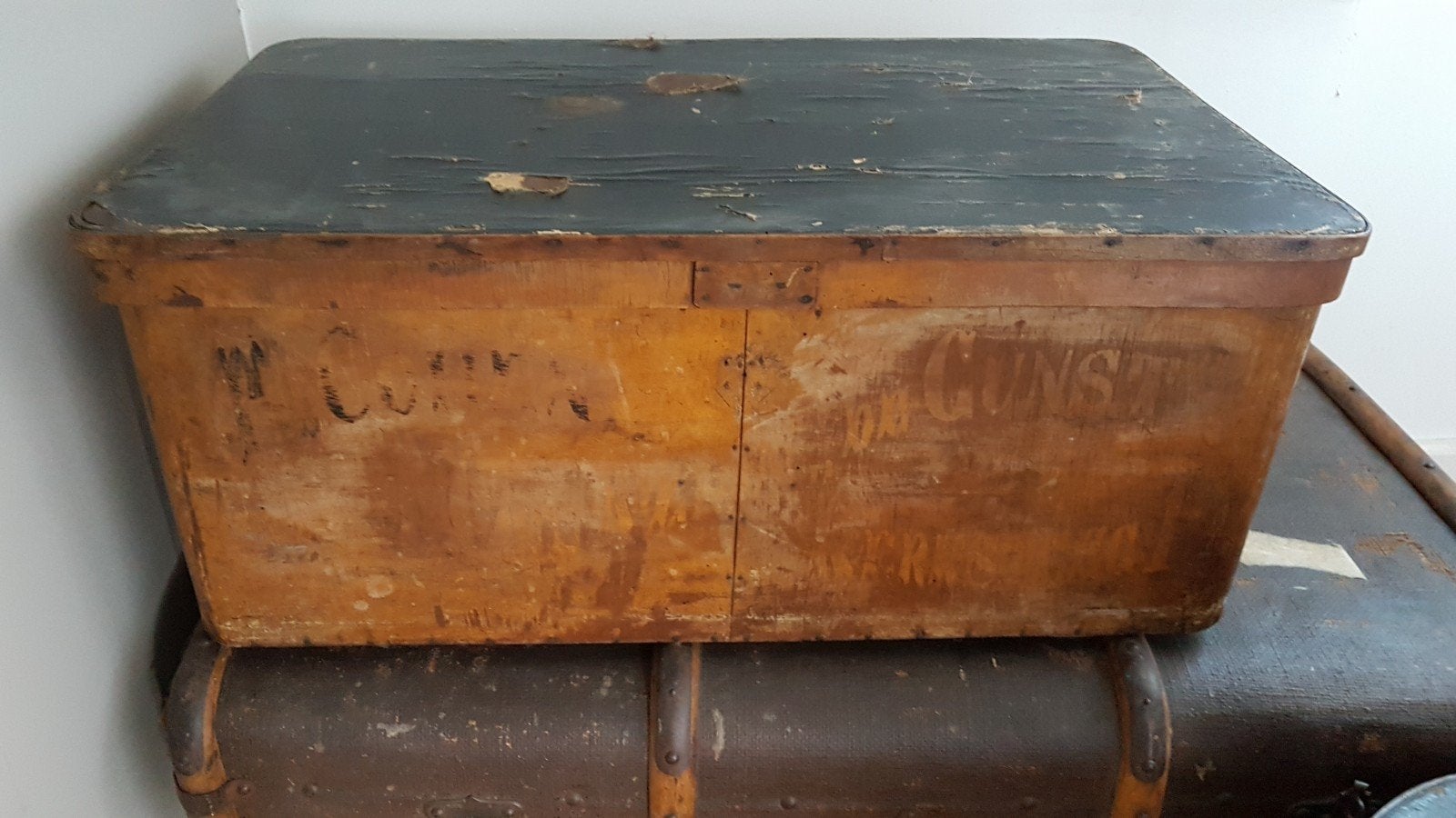 Frans brocante hoedendozen,  spandoos,  houten doos, Ophalen of Verzenden