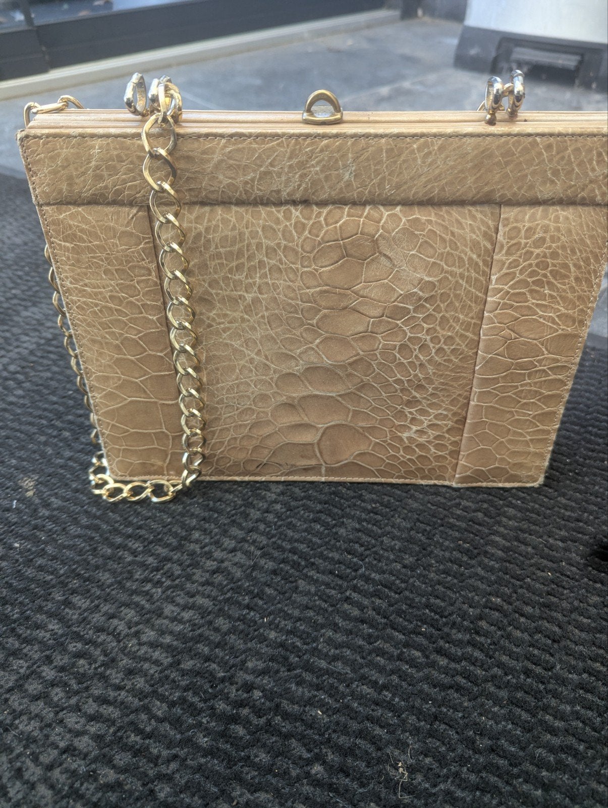 vintage krokodillen leren tasje 50er jaren, Ophalen of Verzenden, Gebruikt, Beige, Avondtasje