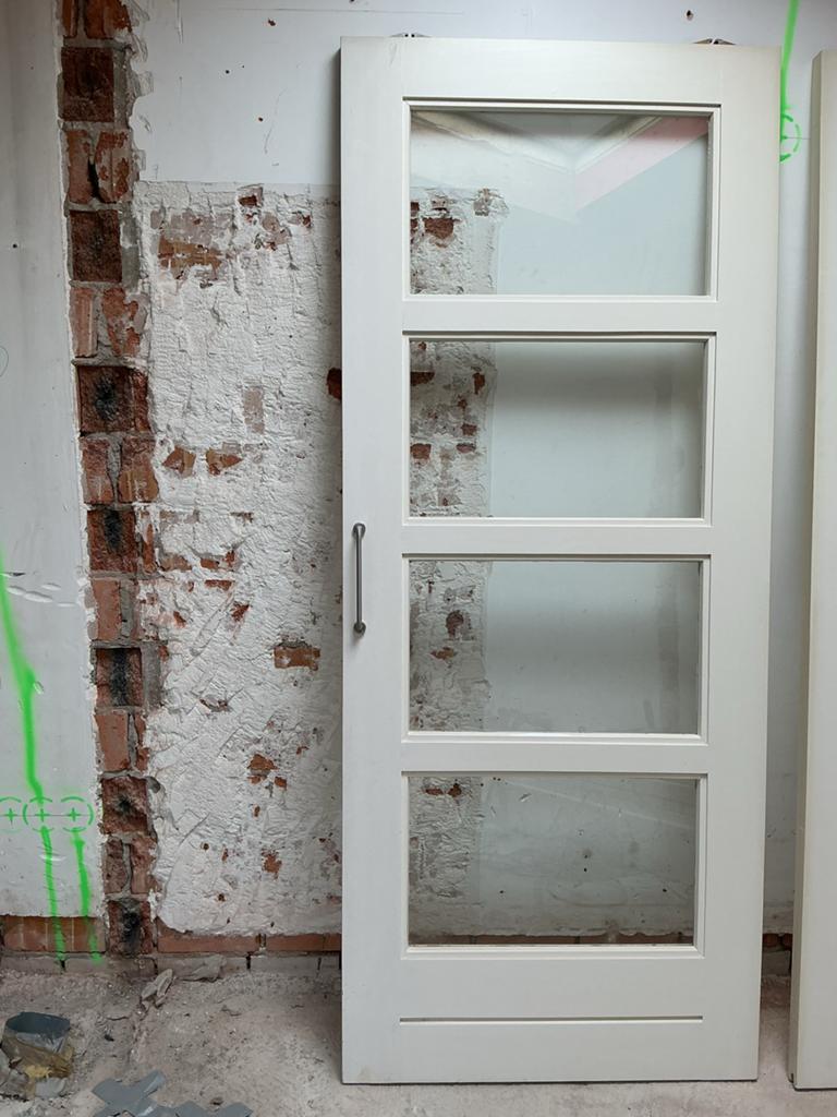 Twee massief houten stompe deuren met glas, 87x210 cm, Ophalen, Gebruikt, 80 tot 100 cm, Binnendeur