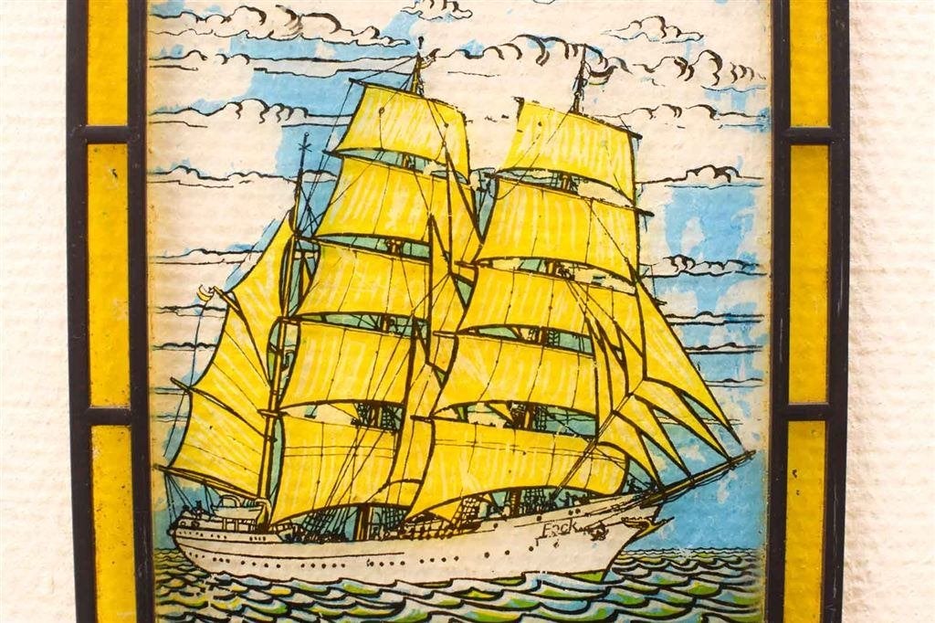 Glas en lood raam met een zeilschip 50206, Ophalen of Verzenden, Gebruikt