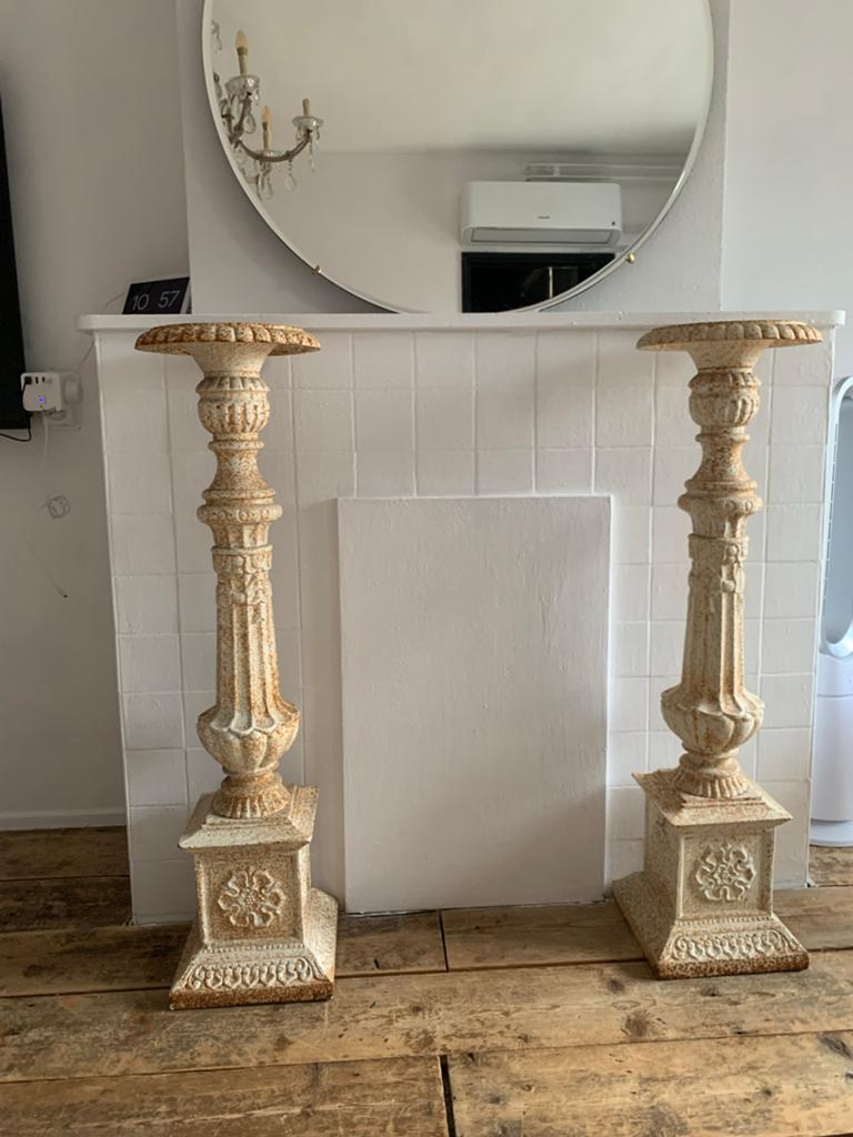 Set van 2 zware gietijzeren kandelaars/zuilen - 1 meter hoog, Antiek en Kunst, Antiek | Kandelaars, Overige materialen, Ophalen