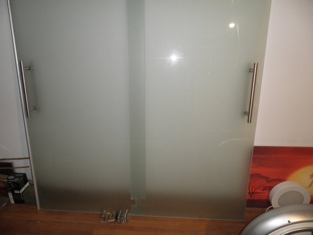 2 Glasdeuren h 211 cm x 93 cm mat gehardglas, Doe-het-zelf en Verbouw, Deuren en Horren, Gebruikt, 80 tot 100 cm, Binnendeur, Ophalen of Verzenden