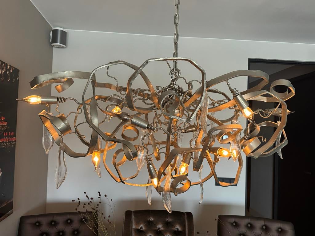 Brand en Van Egmond Delphinium 120 Nikkel Kristal Kroonlucht, Ophalen, Gebruikt, Design, Metaal