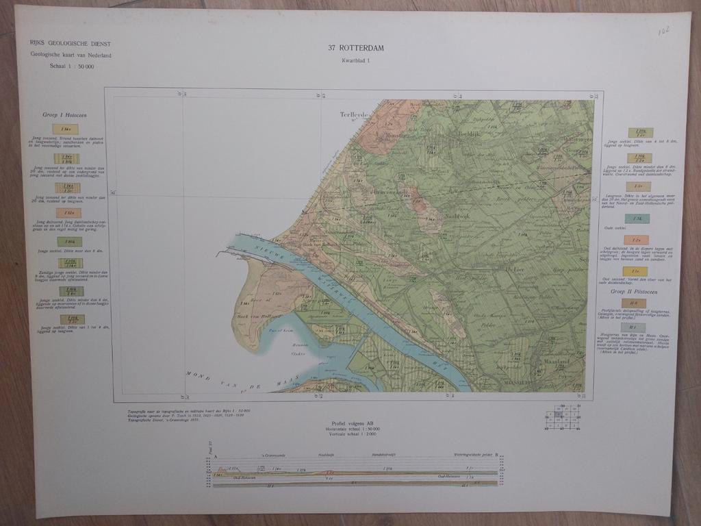 102 / Geologische kaart uit 1935 Rotterdam kwartblad I, Boeken, Atlassen en Landkaarten, 2000 tot heden, Ophalen of Verzenden
