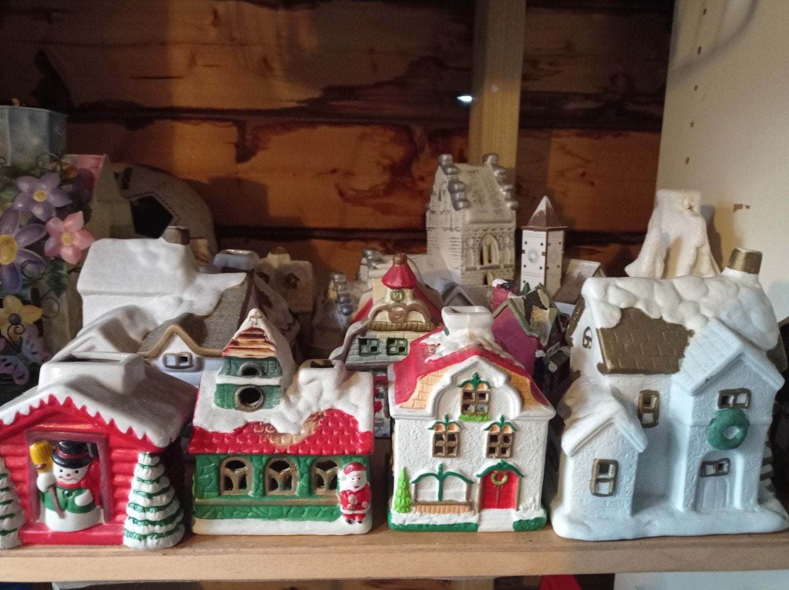 12 kerst / besneeuwde theelichthuisjes, Diversen, Kerst, Ophalen of Verzenden, Gebruikt
