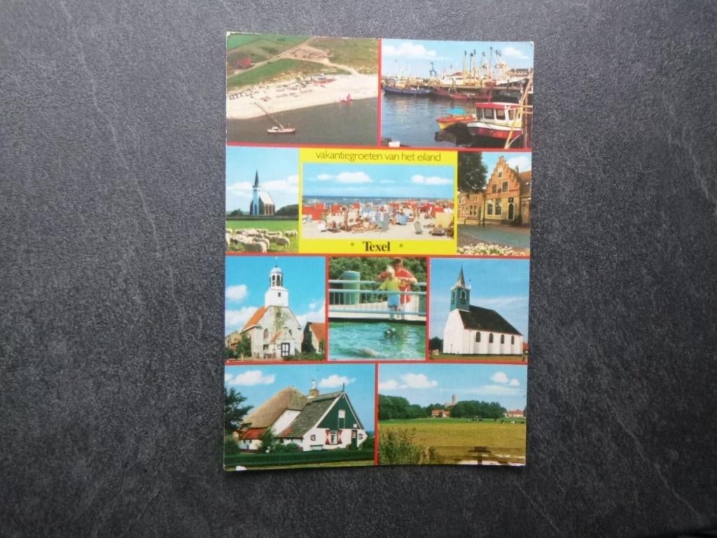 Texel, vak. groeten van het eiland/kerk/luchtfoto 1989, Verzenden, 1980 tot heden, Gelopen, Waddeneilanden