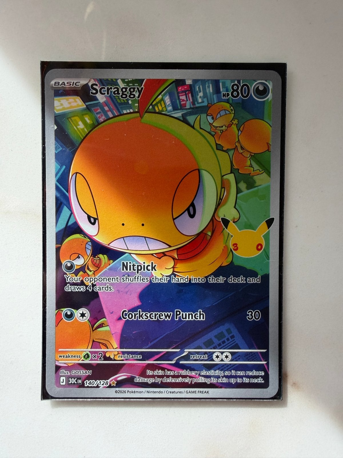 Pokemon Kaart Scraggy 140/128  - Zo goed als nieuw, Ophalen of Verzenden, Zo goed als nieuw, Losse kaart, Foil