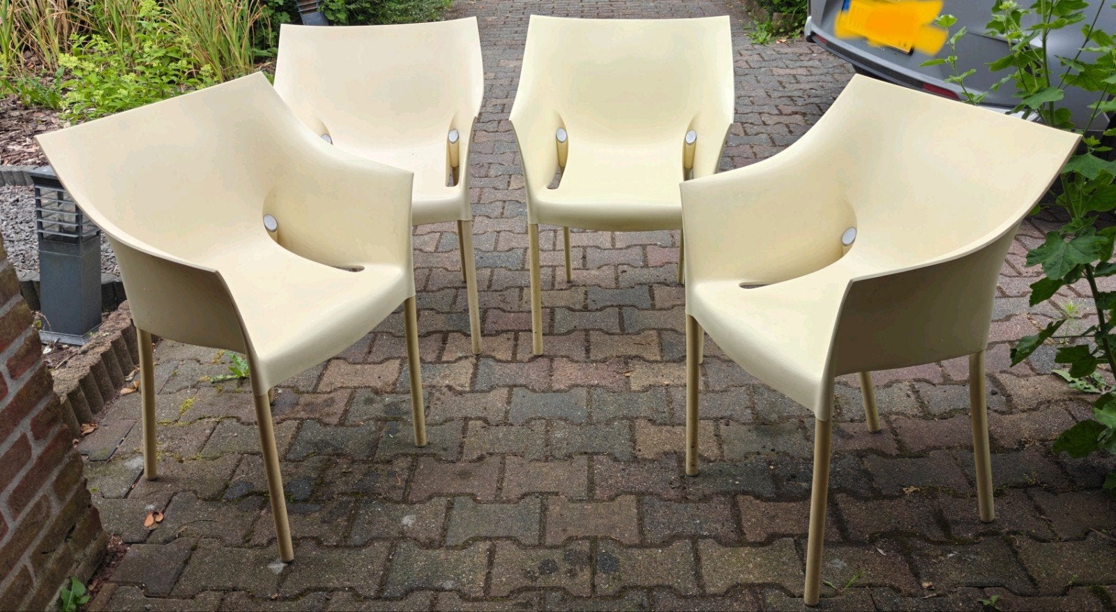 Set van 4 Kartell Starck Dr. No stoelen - zachtgeel, Huis en Inrichting, Stoelen, Ophalen, Gebruikt, Metaal, Vier