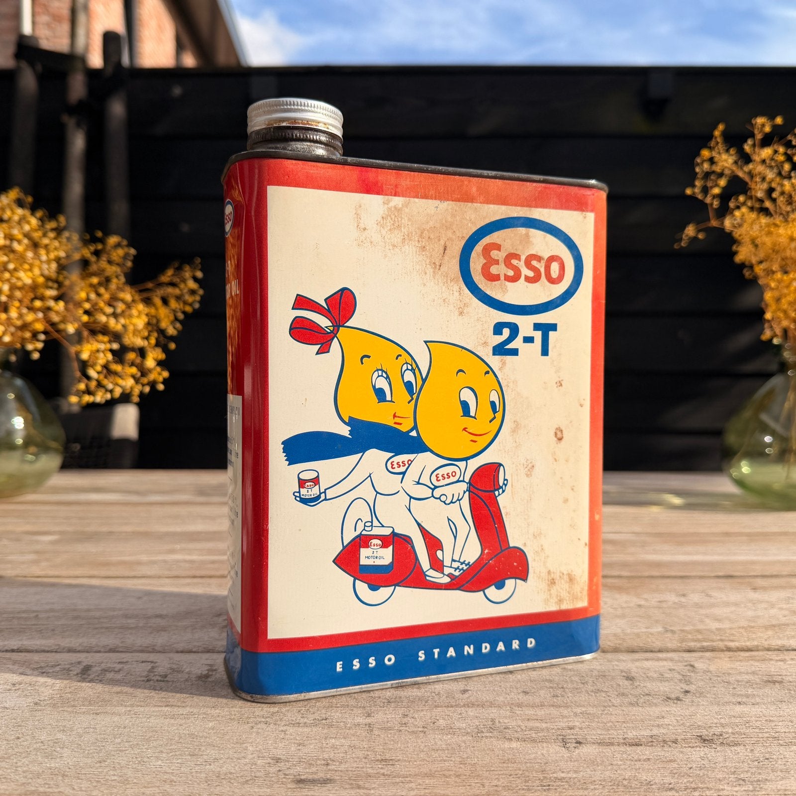 1960 Esso Motor Oil 2-T olieblik Vespa, Verzamelen, Ophalen of Verzenden, Gebruikt