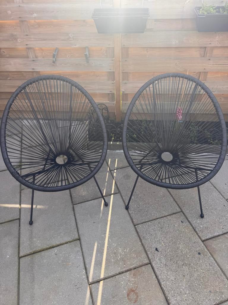 Twee zwarte tuinstoelen, Ophalen, Gebruikt, Metaal