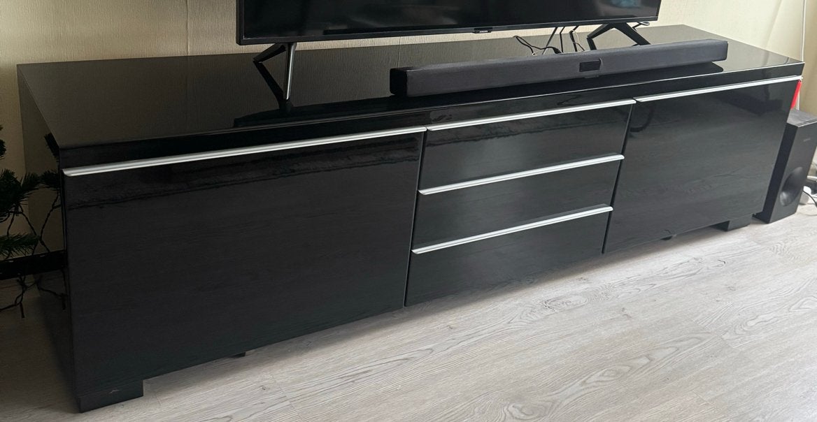 Zwart Hoogglans TV Meubel - 180x40x49cm, Ophalen, 150 tot 200 cm, Zo goed als nieuw, Minder dan 100 cm