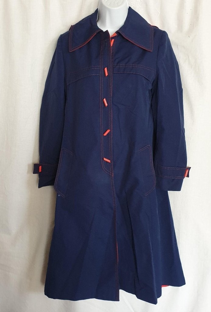 Prachtige blauw-rode jaren '70 mantel mt S, Blauw, ., Ophalen of Verzenden, Zo goed als nieuw