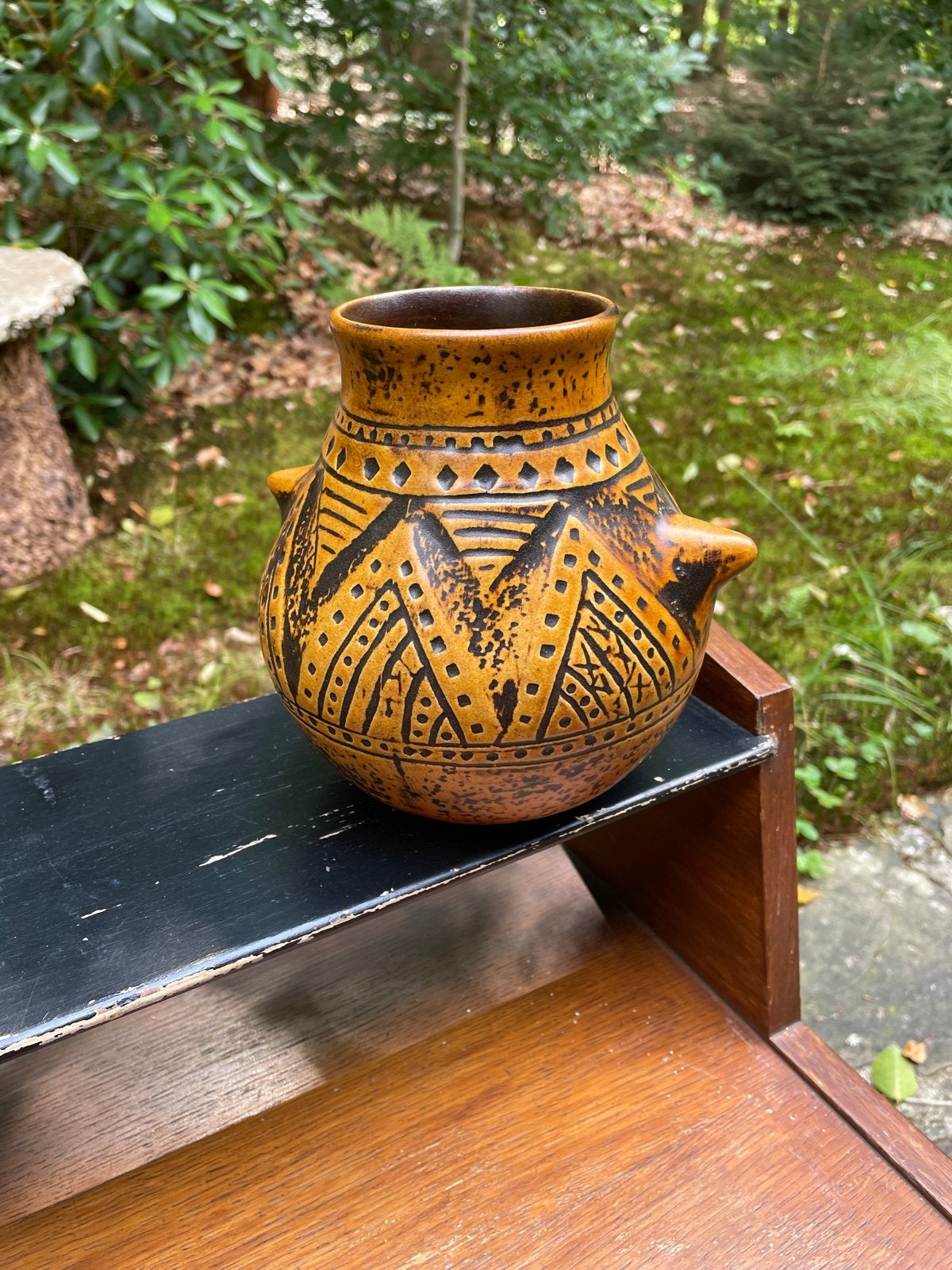 Vintage Jasba Aardewerk Vaas met Etnische Motieven - 17,5 cm, Ophalen of Verzenden