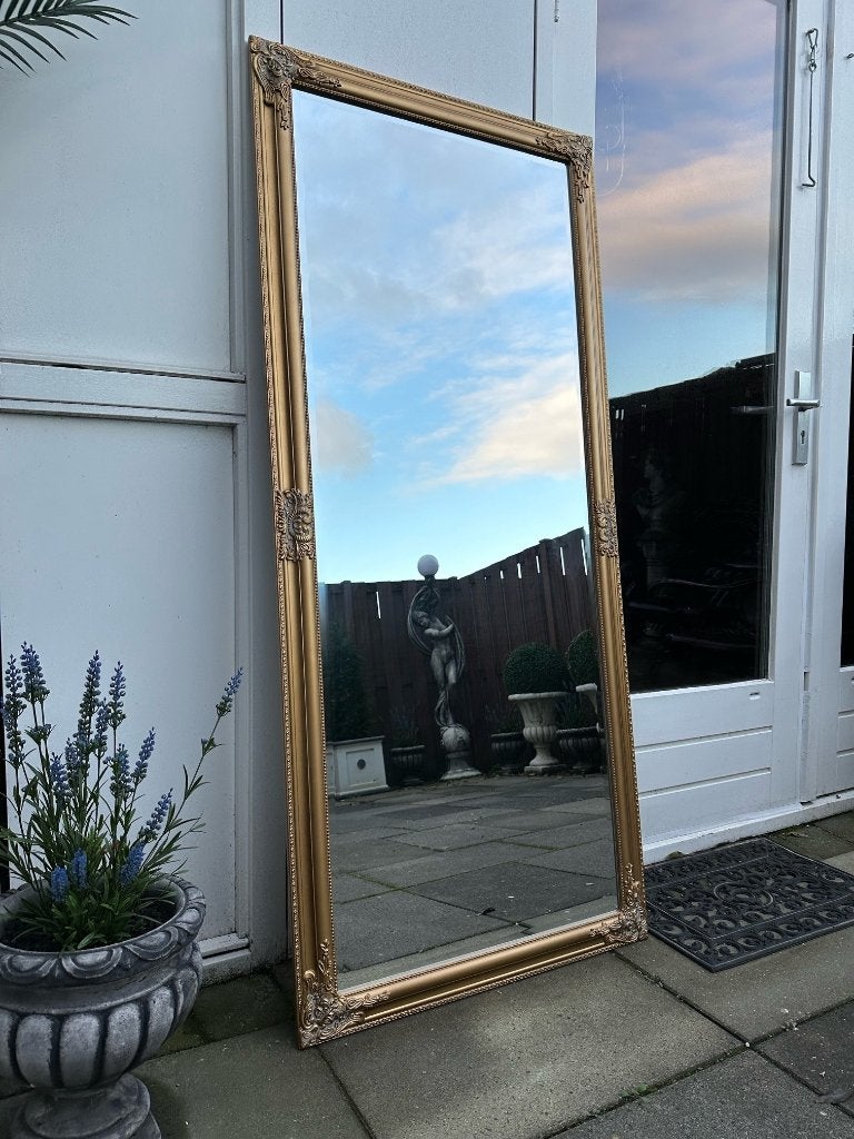 Gouden vintage barok spiegel (Nieuw!), Ophalen, Nieuw, 150 tot 200 cm, Rechthoekig