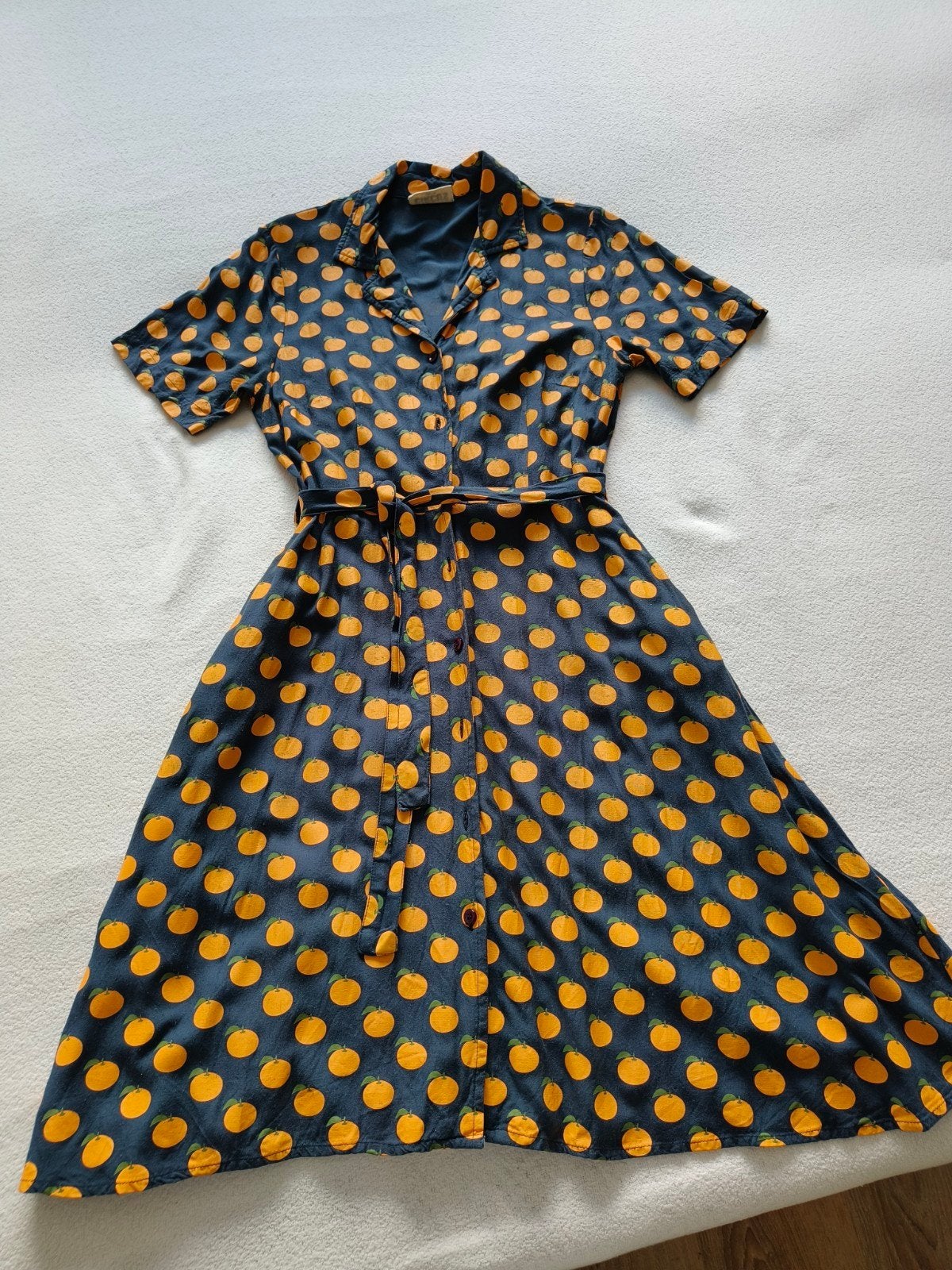 Vrolijke A lijn jurk, knoopjes, ceintuur in jaren 50 stijl, Maat 38/40 (M), Circus, Blauw, Ophalen of Verzenden