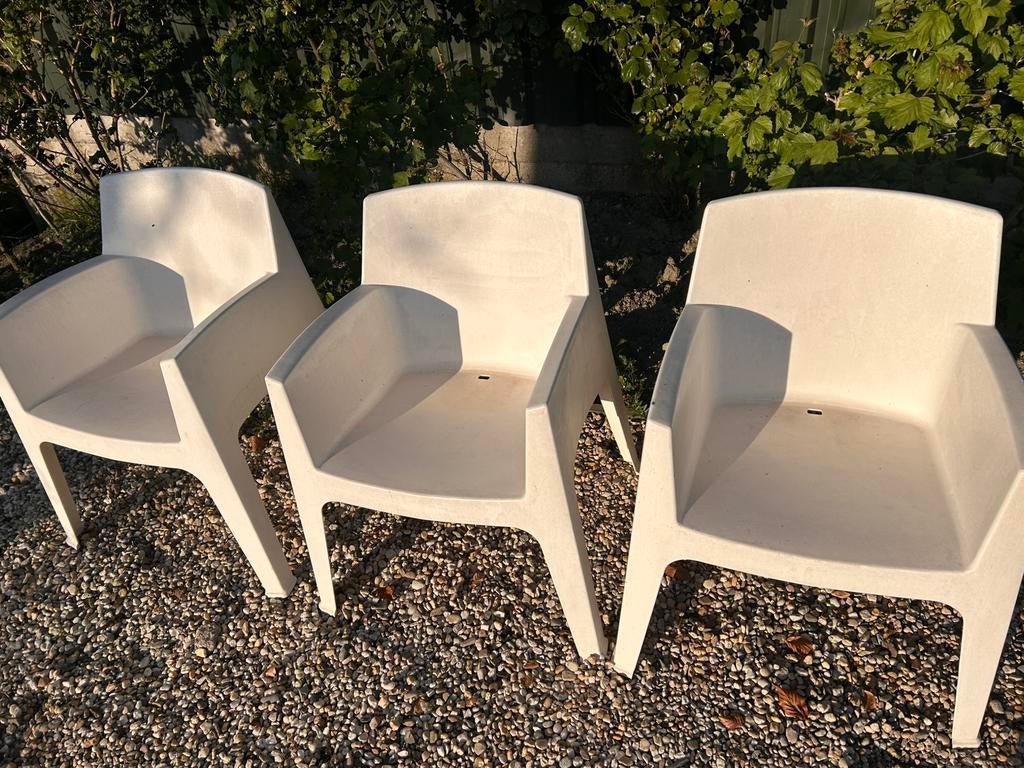 3 resin blok tuinstoelen stoelen tuin stapelbaar intratuin, Ophalen, Gebruikt, Kunststof, Stapelbaar