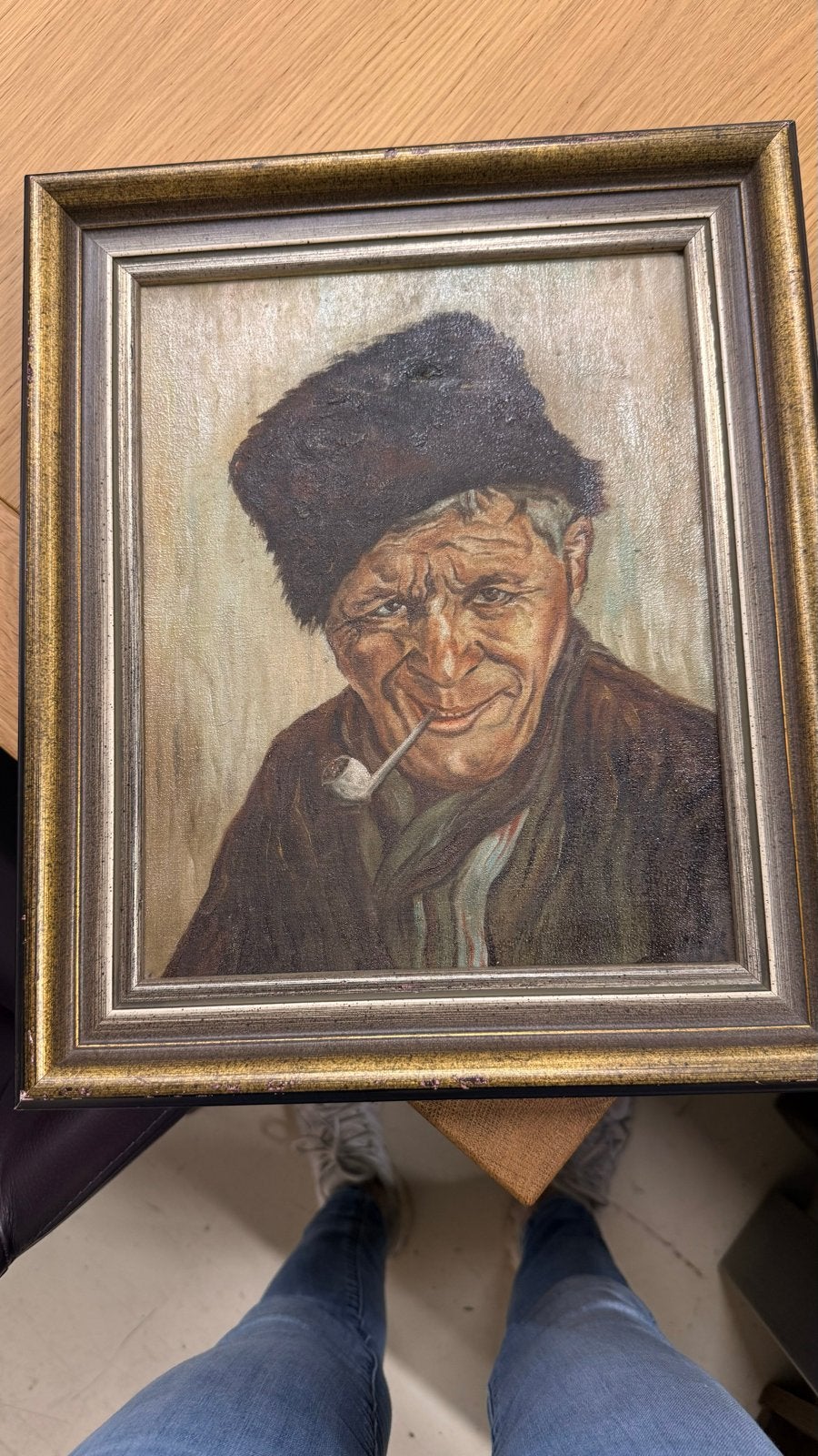 Oud schilderij van man met pijp, gesigneerd, Antiek en Kunst, Kunst | Schilderijen | Klassiek, Ophalen of Verzenden