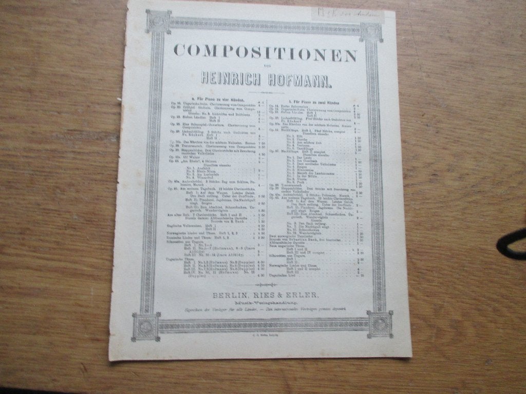 Heinrich hofmann - am lurleyfels - piano voor 4 handen, Gebruikt, Klassiek, Ophalen of Verzenden, Artiest of Componist