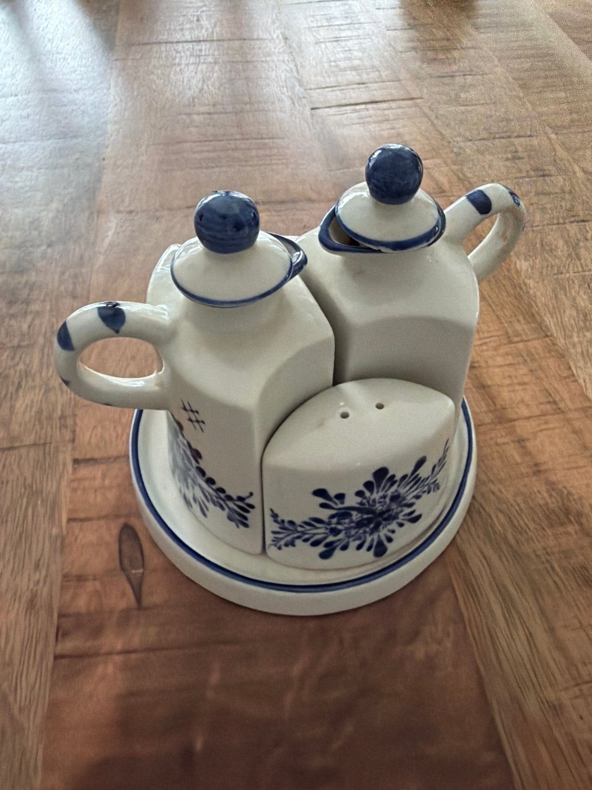 Delfts Blauw Olie & Azijnstel met Zout- en Pepervaatje, Overige typen, Ophalen of Verzenden, Zo goed als nieuw, Steen/keramiek