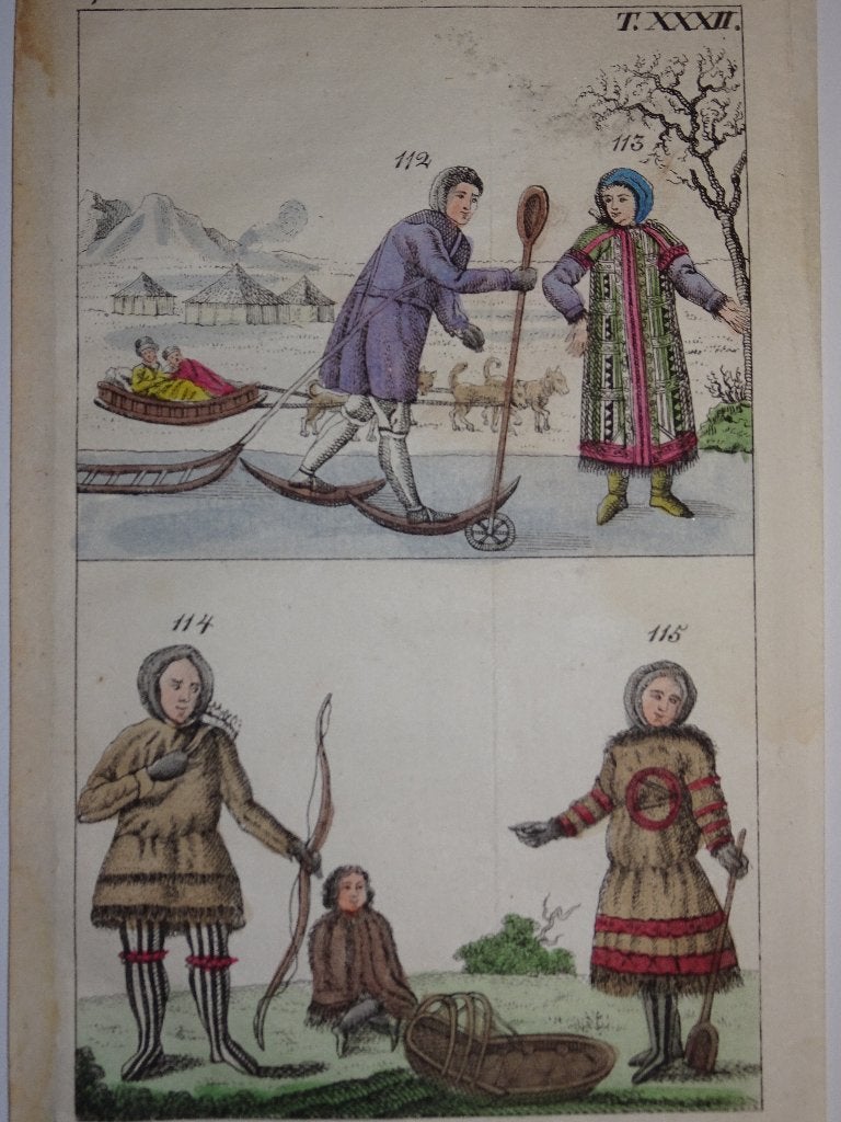 Kleuren gravures Russische schaatser, hondenslee JJ Schmuzer, Antiek en Kunst, Kunst | Etsen en Gravures, Gravure, Origineel, Dagelijks leven