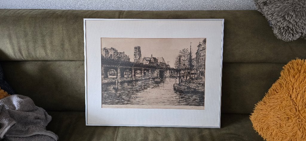 Originele ets 'Oud Rotterdam', Ophalen, Origineel, Ets, Stadsgezicht