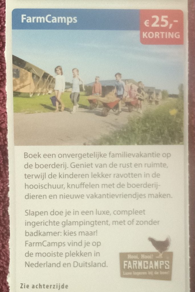 Farmkamps Boerderij Vakantie Voordeelbon, Drie personen of meer, 3 overnachtingen of meer