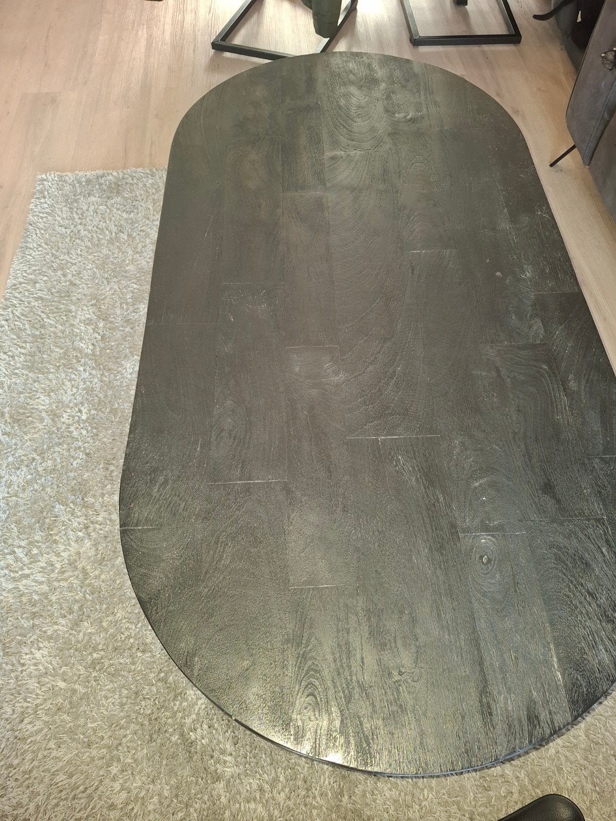 Ovale salontafel - Donker hout met metalen onderstel, 100 tot 150 cm, 50 tot 100 cm, Zo goed als nieuw, Modern industrieel