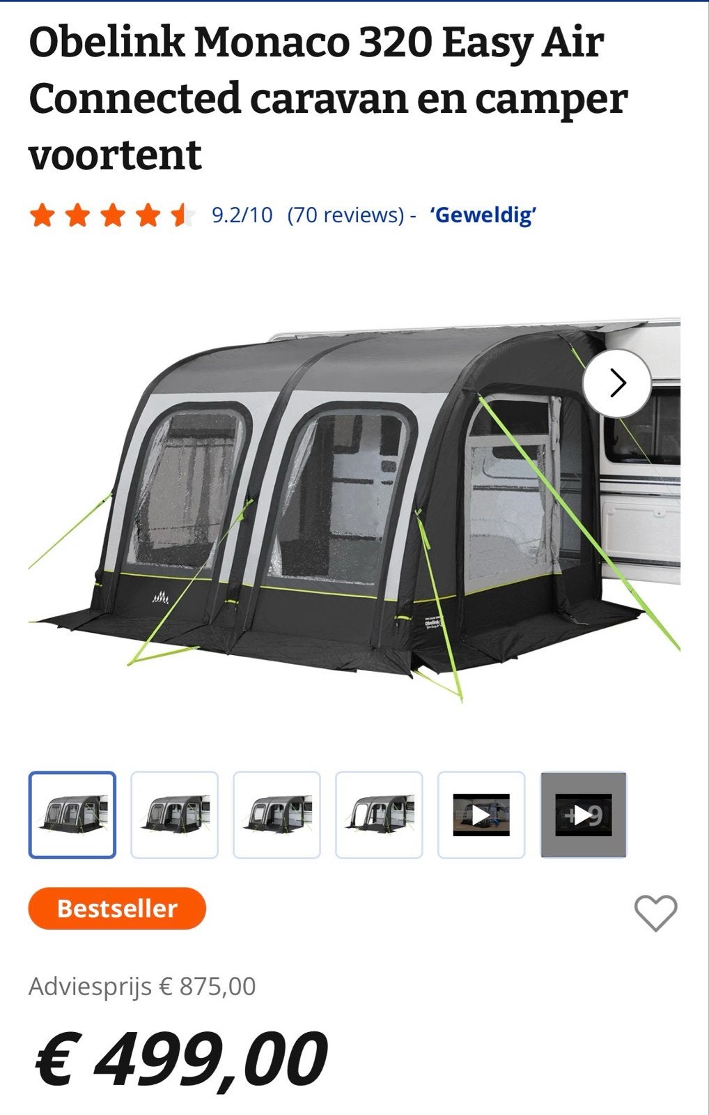 Obelink Monaco 320 Easy Air Voortent - Caravan & Camper, Ophalen, Gebruikt, Polyester, Overige merken